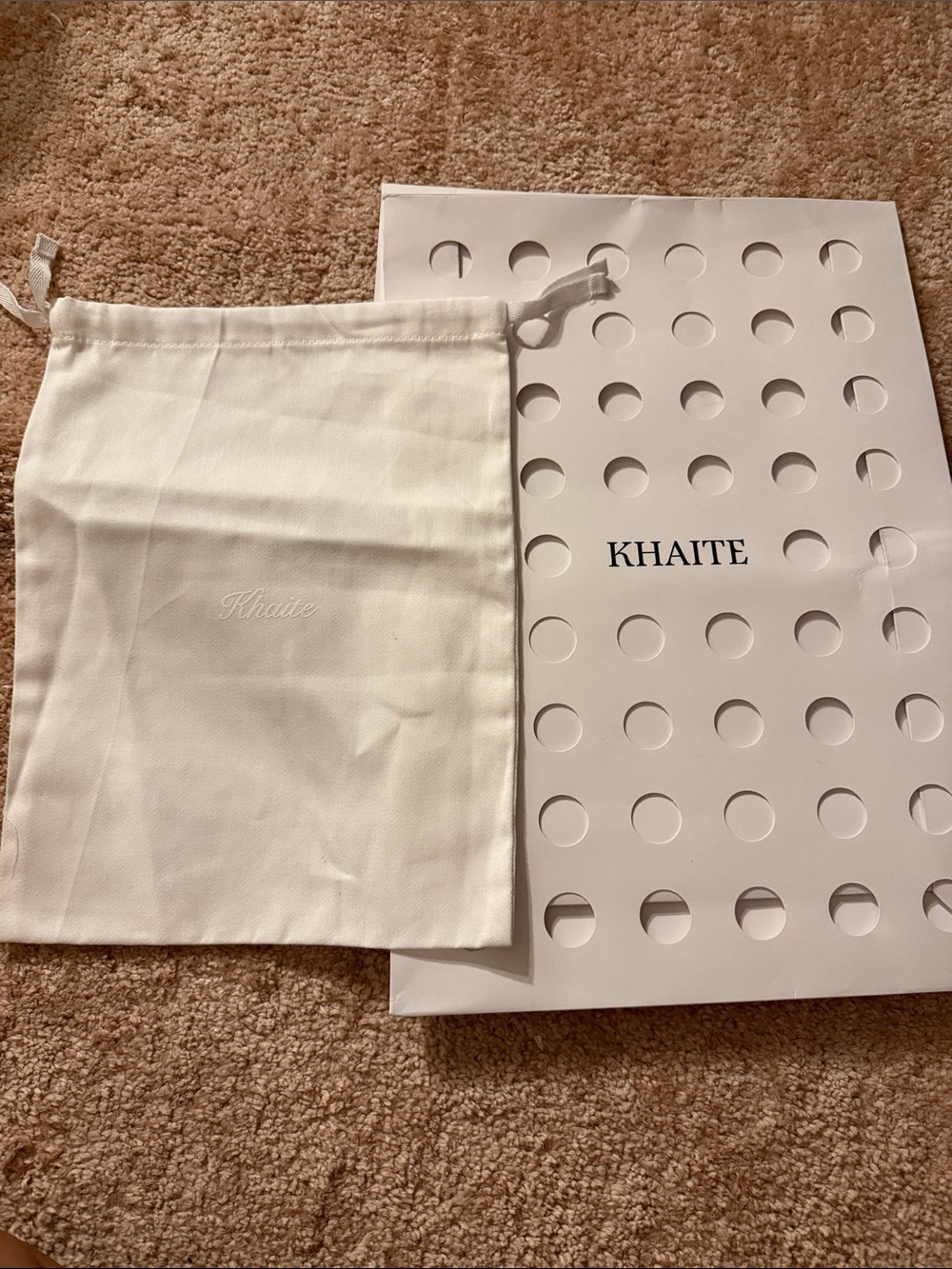 ♥️ NEW KHAITE Cream Drawstring Dust Bag & fancy packaging